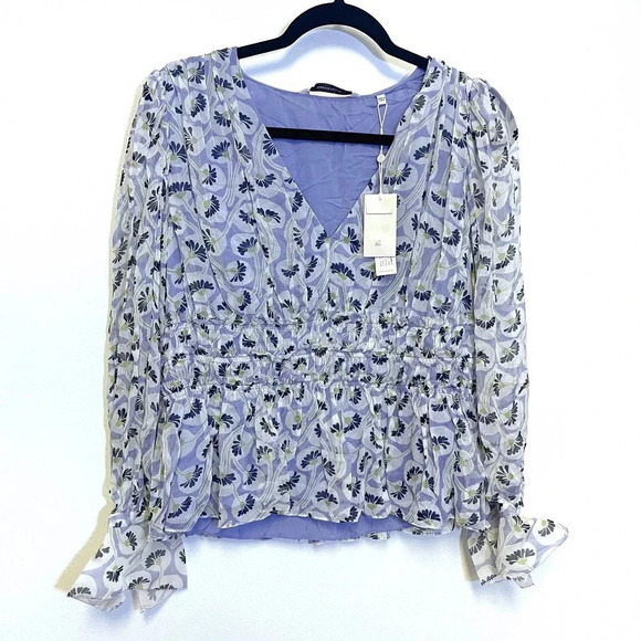 NWT Rebecca Taylor Deco Floral Print Silk Blouse - Fleur Aster Ruffle Peplum - Picture 3 of 7